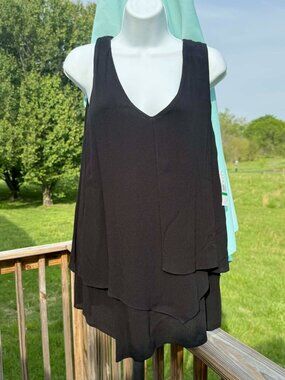 Karen Kane Layered Tank Black Minimalist Chic Office Coastal L 3096